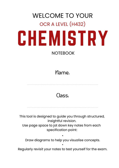 SmartSpec Chemistry notebook welcome page with name and class fields for personalisation