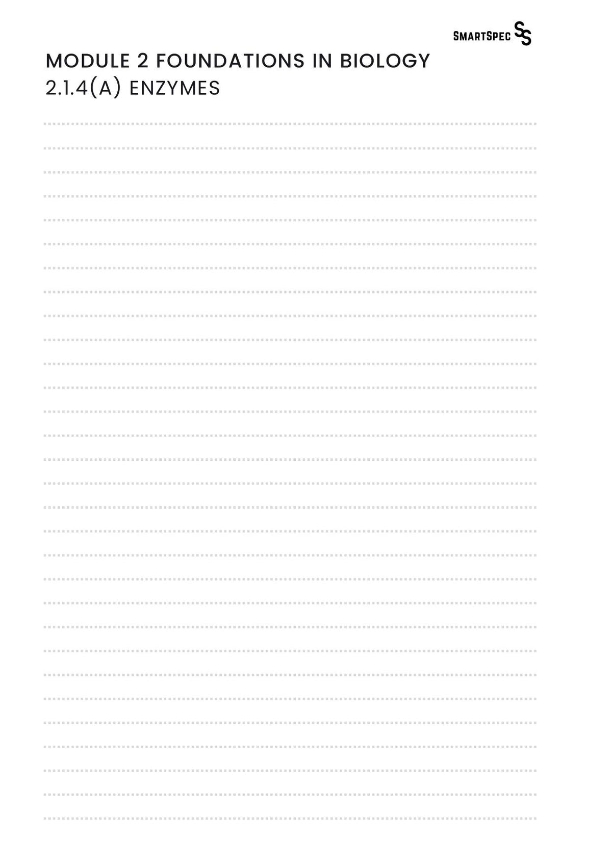 Blank SmartSpec notes page for OCR A Biology enzymes spec point