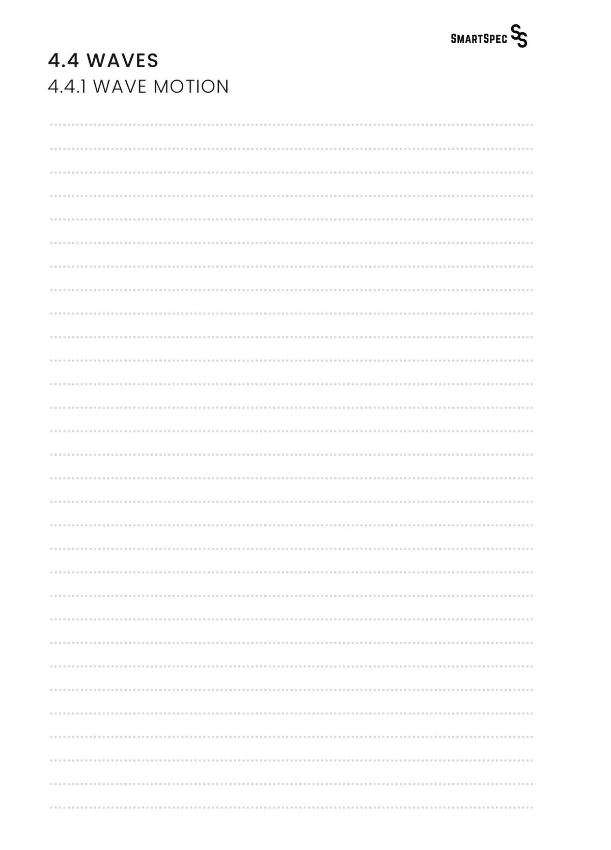 Blank SmartSpec notes page for OCR A Physics wave motion spec point